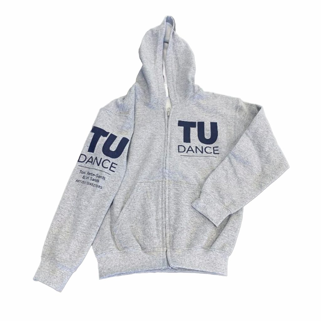 TU Dance Zip-Up Hoodie (gray w/ navy blue print)
